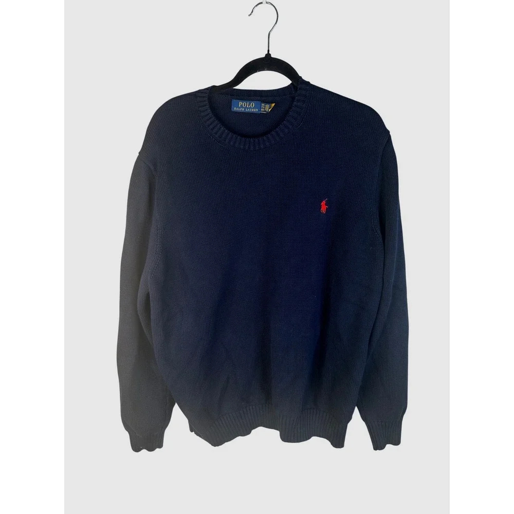 Polo Ralph Lauren Men's Navy Blue Cotton Knit Crewneck Sweater Size XXL
